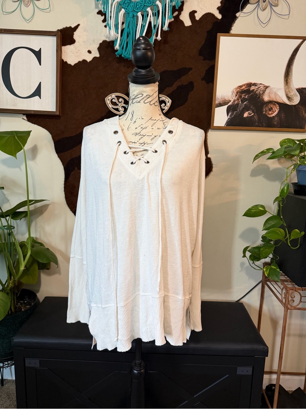 BKE Lace-Up V-Neck Knit Sweater